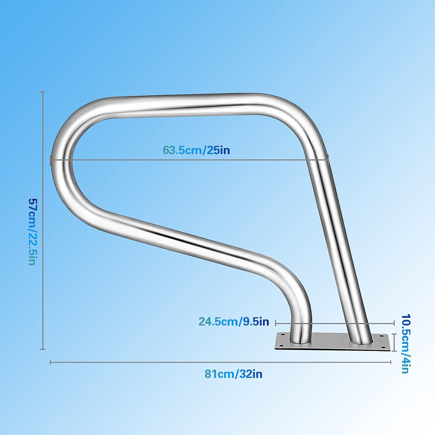 Pool Handrails Swimming Pool Hand Rail for In ground Swimming Pools, with Quick Mount Base, 3-Bend Swimming Pool Safety Handrails
