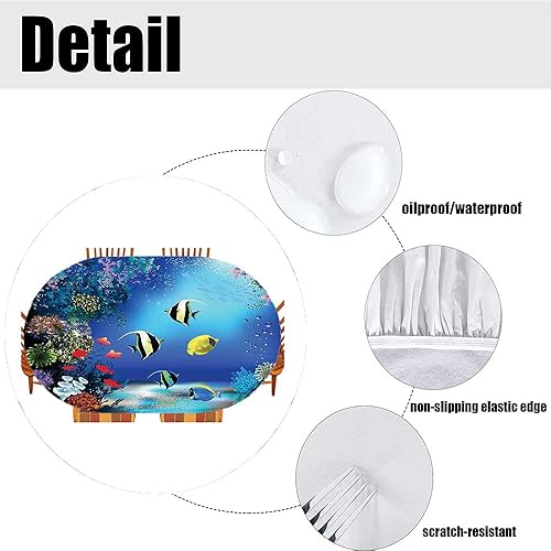 Miniatura 4 de Mantel ajustable elástico ovalado submarino, tropical bajo el mar con peces coloridos que nadan en el océano, imagen de arrecifes de coral, para