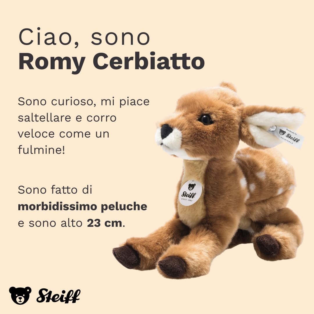 Steiff Peluche Romy, peluche con occhi in plastica, per bambini, ragazzi e ragazze, 23 cm, marrone chiaro, 073991
