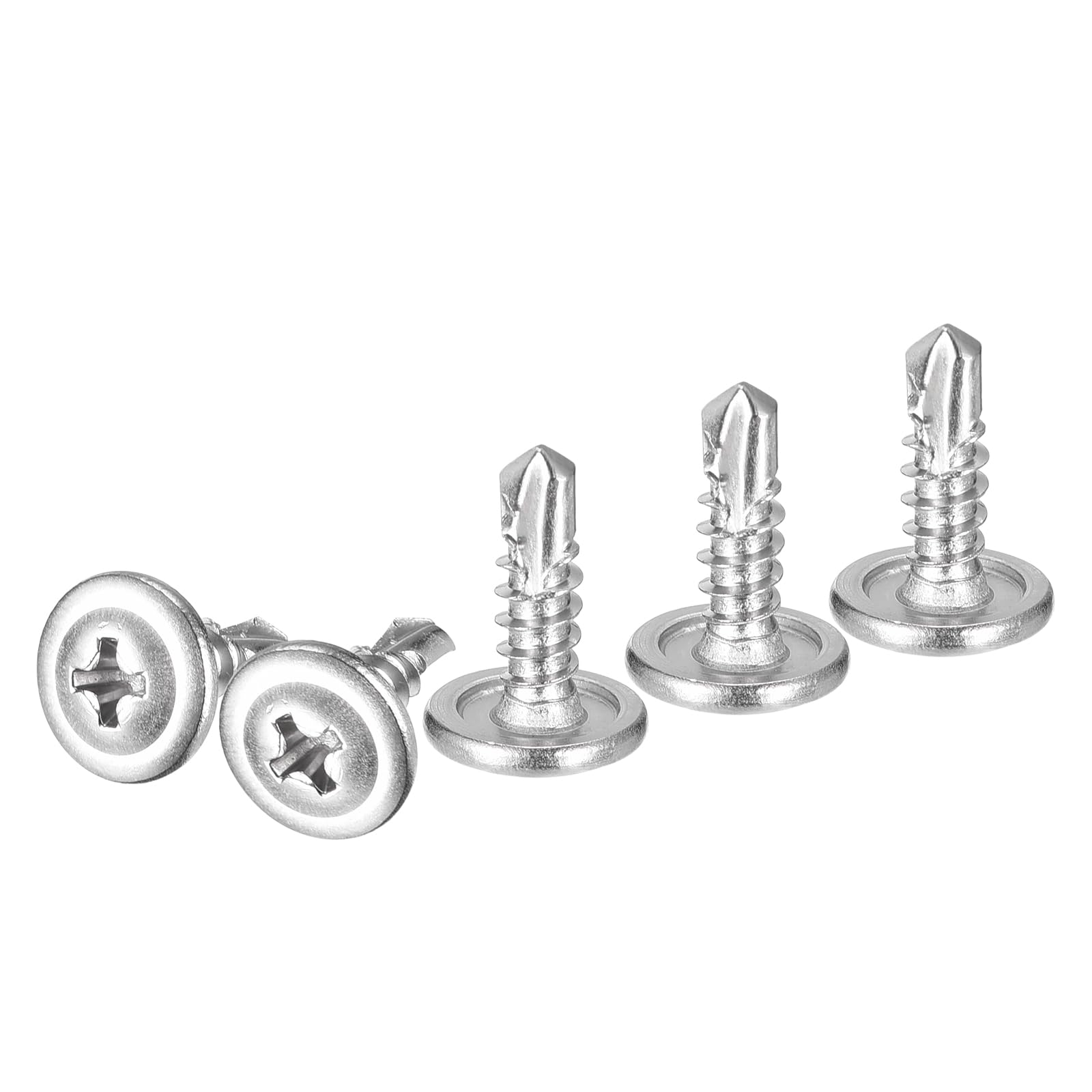 DTGN #8x1/2 Sheet Metal Screws - 100Pack - for Wood, Furniture - 410 Stainless Steel Phillips Round Head Washer Drill Tail Self Tapping Screws - Silver