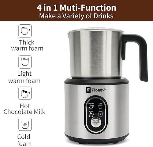 Miniatura 4 de Espumador de leche y vaporizador Frossvt 4 en 1 desmontable con espuma cálida gruesa o ligera, máquina de chocolate caliente de 11.38 onzas, máquina