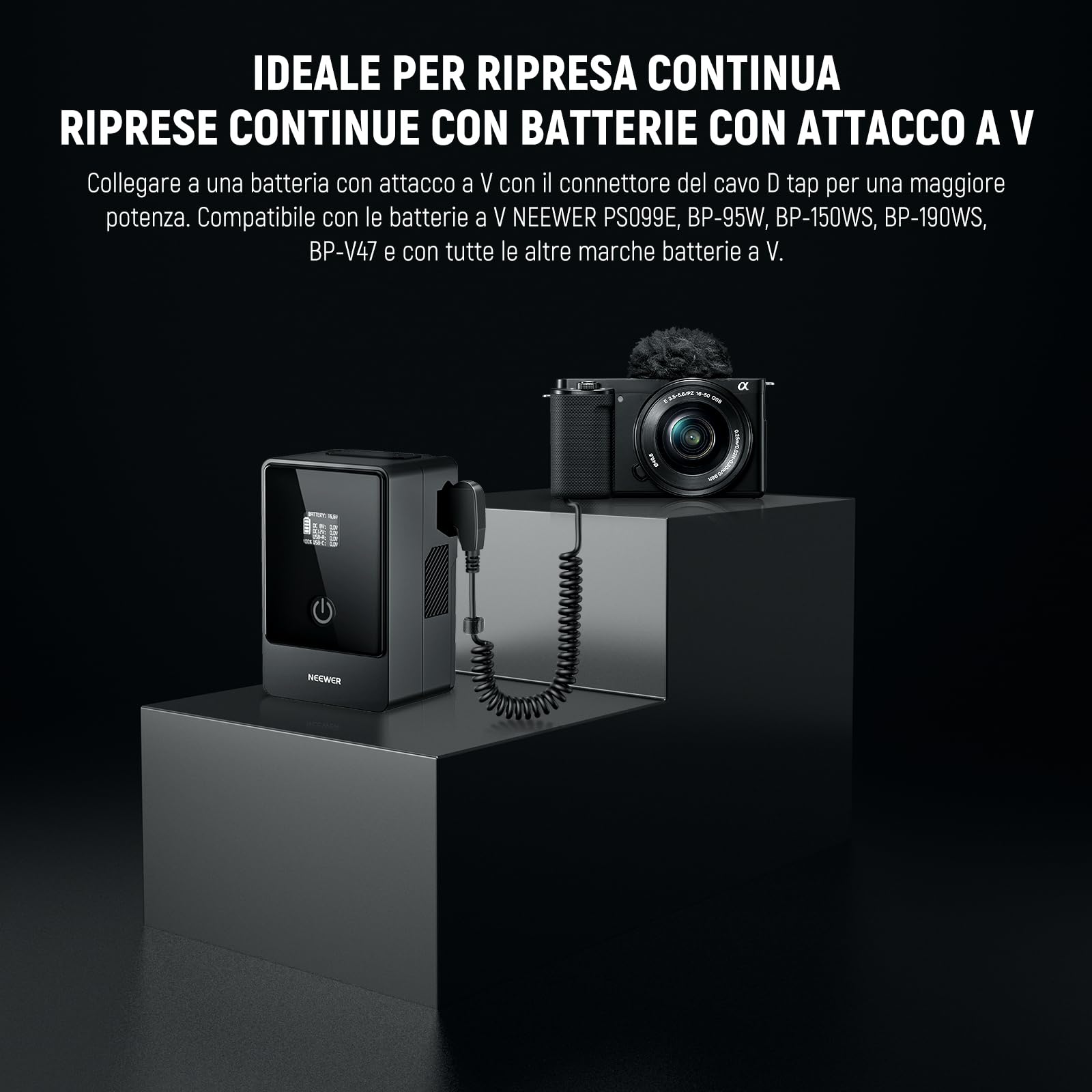 NEEWER D Tap a NP-FW50 Batteria Fittizia, Cavo per Batteria con Attacco a V, Alimentazione Continua Stabile per Sony ZV-E10 A3000 A5000 A5100 A6000 A6100 A6300 A6400 A6500 A7 II A7R II A7S II, VP-FW50