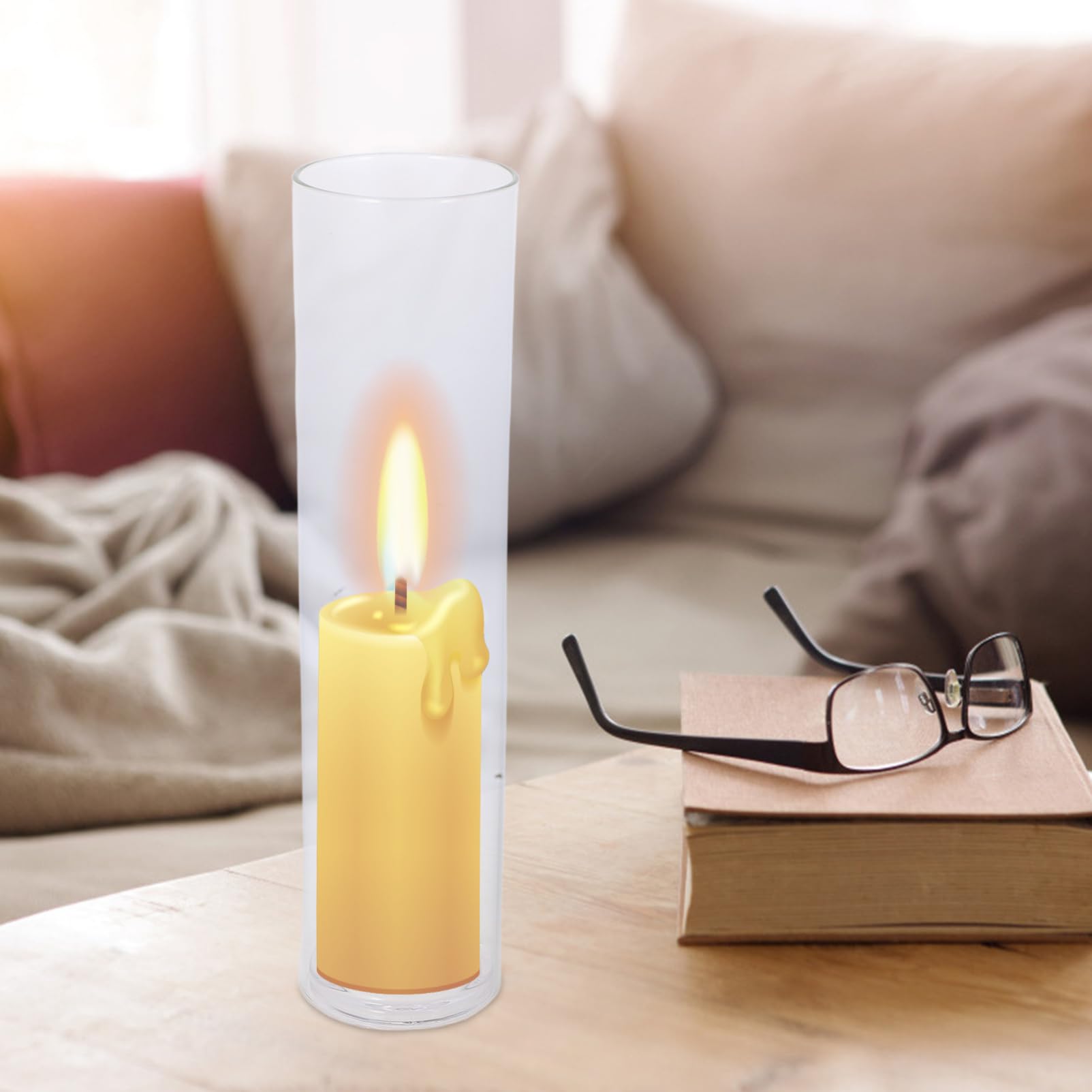 Mobestech Portavelas Estable y Versátil de Vidrio Transparente en Forma de Cilindro, con Tubo Cortaviento para Decoración del Hogar y Cumpleaños
