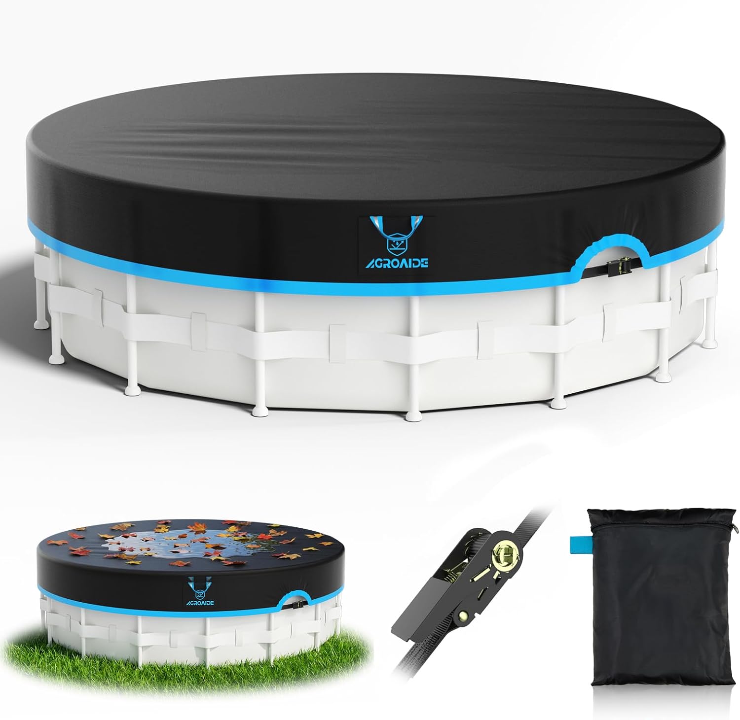 18ft Above Ground Pool Cover with Ratchet Tie Downs, 420D Oxford Fabric for All Season Use - Tear Resistant, UV & Dust Proof