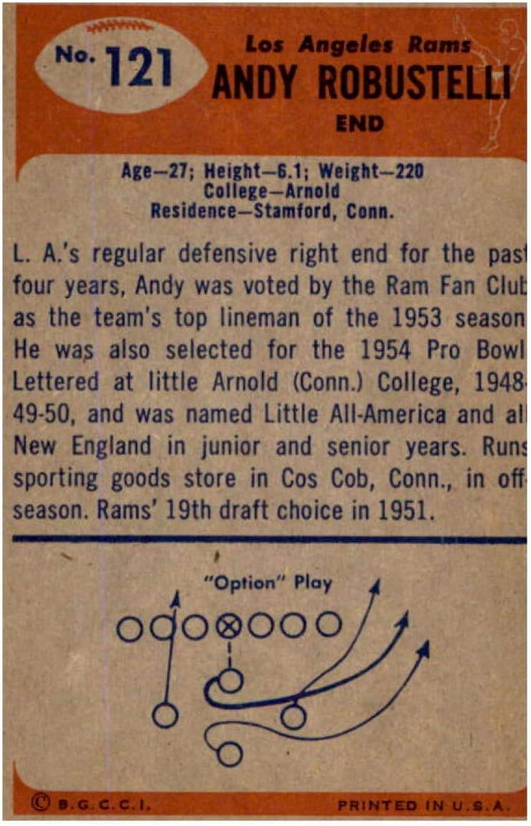 1955 Bowman #121 Andy Robustelli Los Angeles Rams Football Card