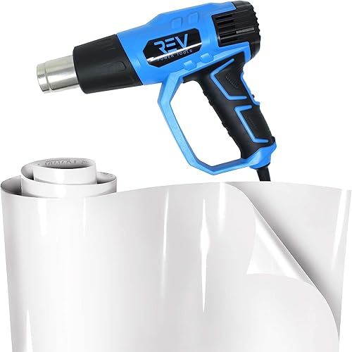 VViViD + Envoltura de vinilo blanco ultra brillante (1 x 5 pies) + paquete de pistola de calor Blaze Turbo - M0