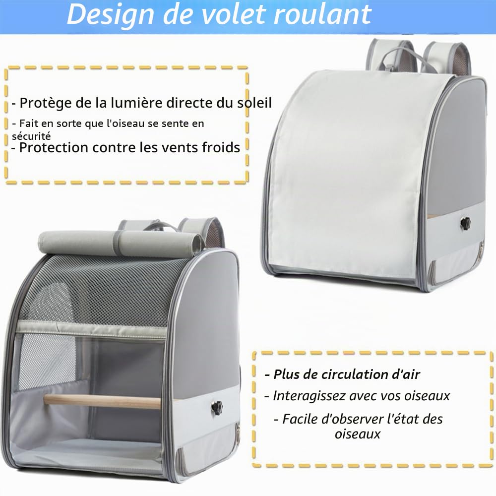 Cage à Dos de Voyage pour Oiseaux,Sac à Dos de Transport Portable Oiseau avec Rideaux Imperméable Anti-Soleil,avec coupelles de Clip en Acier Inoxydable,1 molaires de Pierre,1 Plateau en Plastique