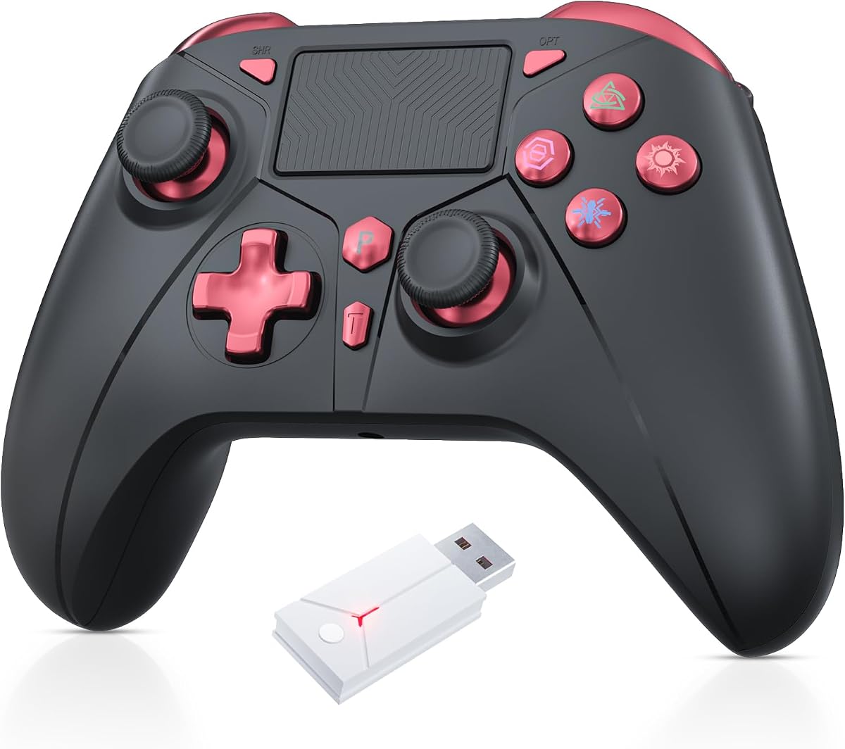 Gamrombo Mando Inalámbrico para PS5/PS5 Pro/PS5 Slim con Adaptador 2.4G, Compatible con PS4/Switch/Windows, Función Doble Vibración/Macro/Turbo, Jack de Audio de 3.5mm