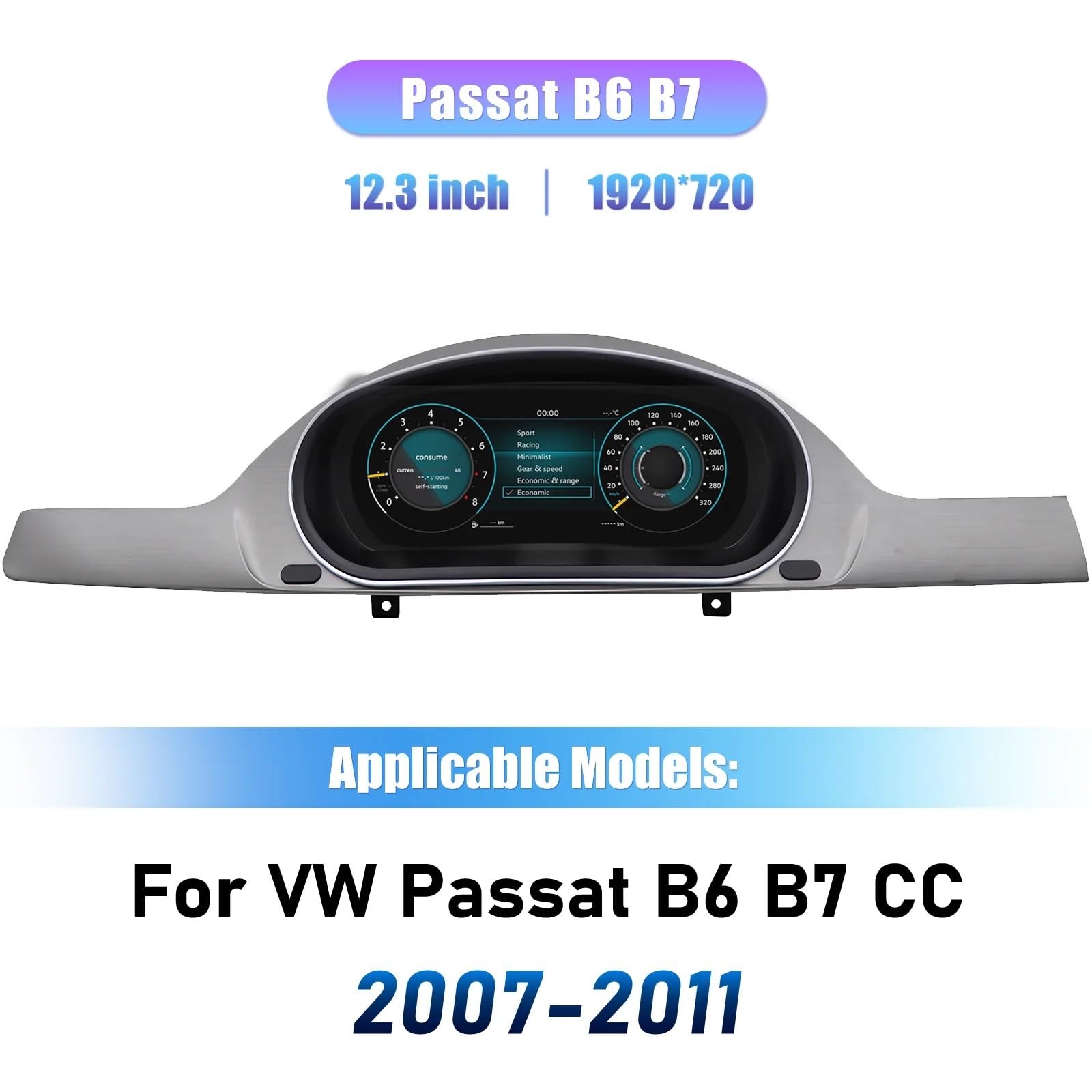 12,3-calowy cyfrowy wyświetlacz LCD Navidigital z panelem wskaźników, pasujący do VW Passata B6 B7 2007-2011. prędkościomierz,wyświetlacz Headup