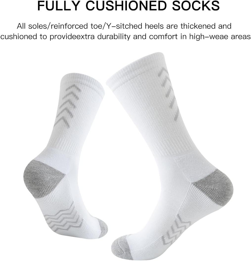 JOYNÉE 8 Pairs Men's Crew Cushion Work Socks Athletic Socks for Hiking Sports Running Casual Breathable Socks for Men