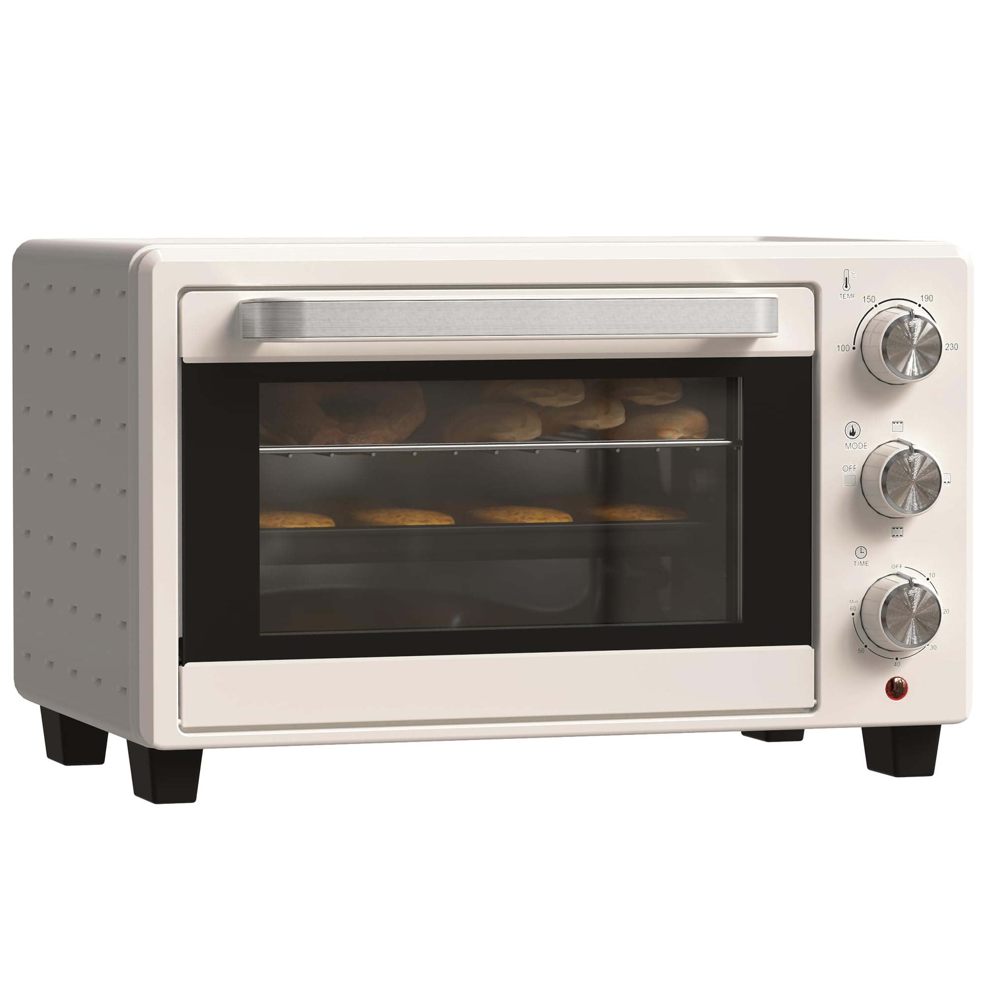 HOMCOM Mini four à pizza de 21 l, miniofen inkl. Backblech, Grillrost und Krümmelblech, 1400W Tischbackofen mit 1h Timer, Ofenrost, 100-230℃, Metall, Creme