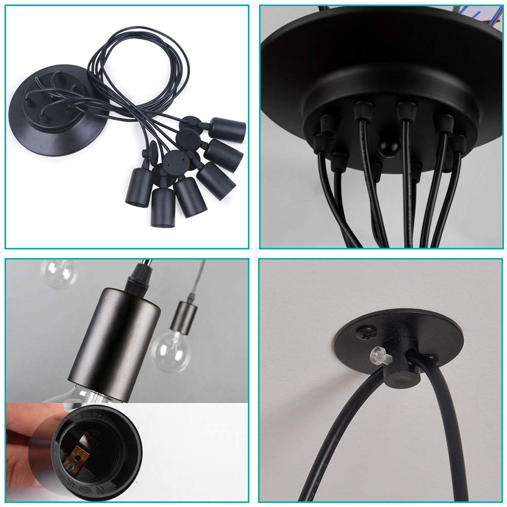 iDEGU Moderne et Rétro Lustre Suspension, 6 Bras Suspension Luminaire DIY Créatif Lustre Araignee Ajustable 150CM Vintage Lampe de Plafond avec E27 Douille, Noir, 6 Lumières