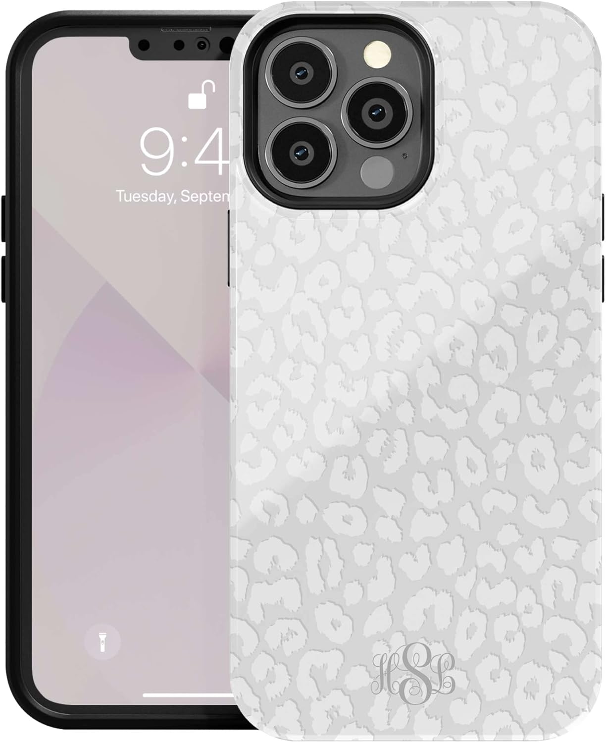 Custom Initials Monogram White Leopard Case, MagSafe Compatible Magnetic Personalized Name Case, Compatible with iPhone 17 Air, 16 Pro Max, 15 Plus, 14, 13 Mini, 12, 11, X/XS Max, XR - V2