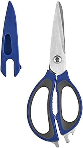 Copco 4-in-1 Ultimate Soft Grip Stainless Steel Kitchen Shears with Blade Cover, 10.83-Inch, Royal Blue and Gray