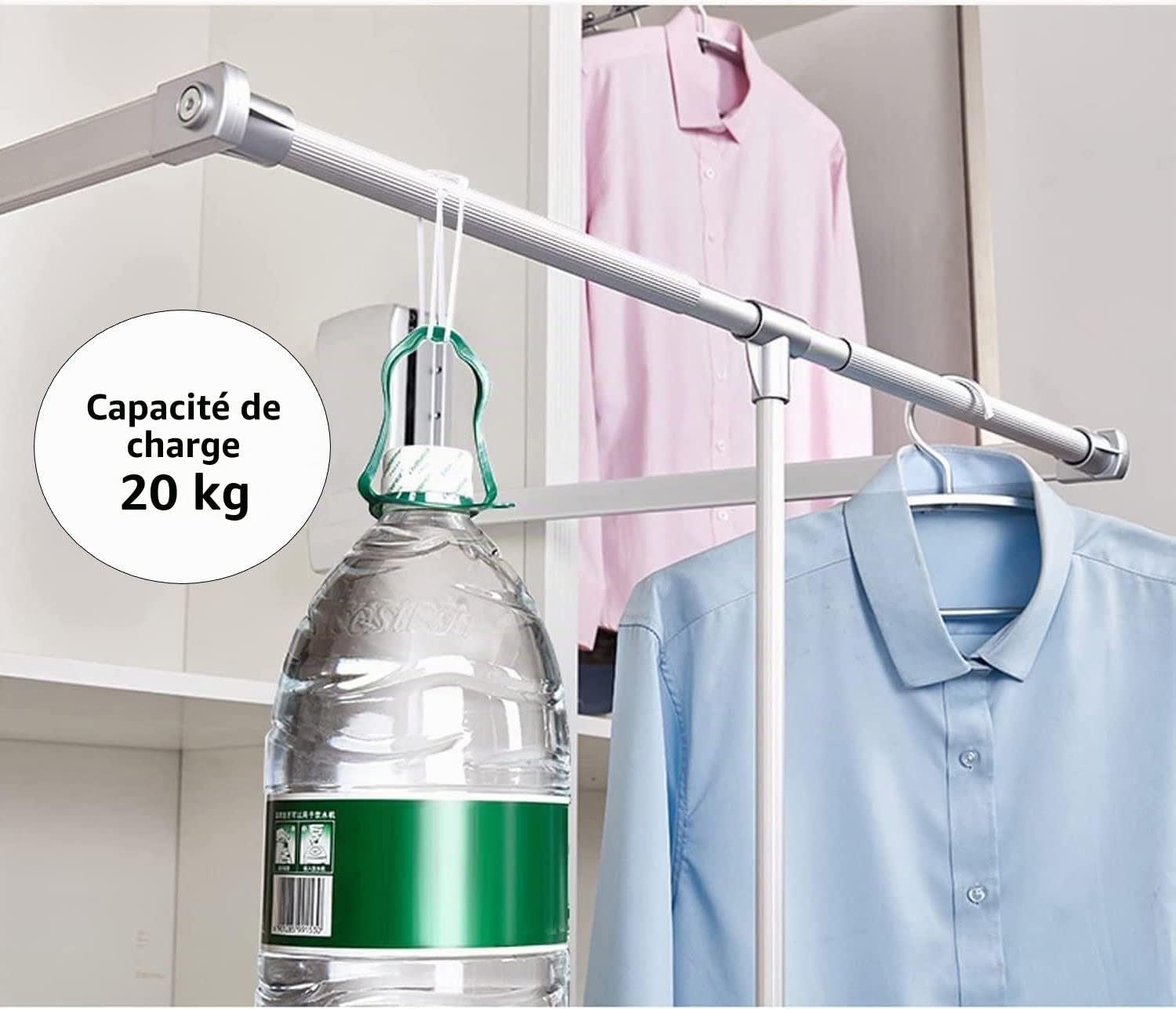 Gedotec Porte-manteau Réglable | Go Up | Tringle à vêtements réglable en largeur 930-1250 mm | 1 Pièce Tringle à vêtements pliable | Noir | Ventilateur de penderie pliable | Wardrobelift