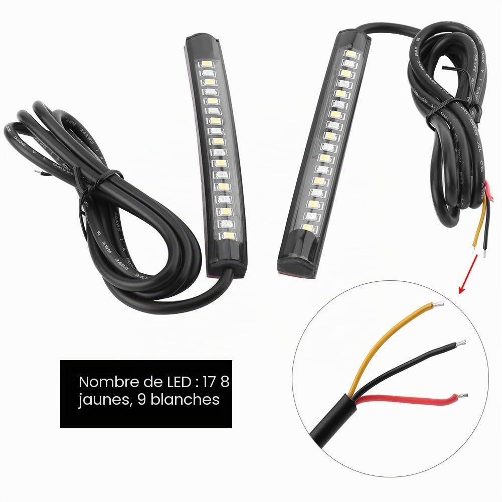 Keenso 17 bandes lumineuses LED SMD flexibles universelles 2 x 12 V Feux de freinage de voiture Clignotant Feu Arrière Bande lumineuse pour Moto Vélo VTT Voiture RV