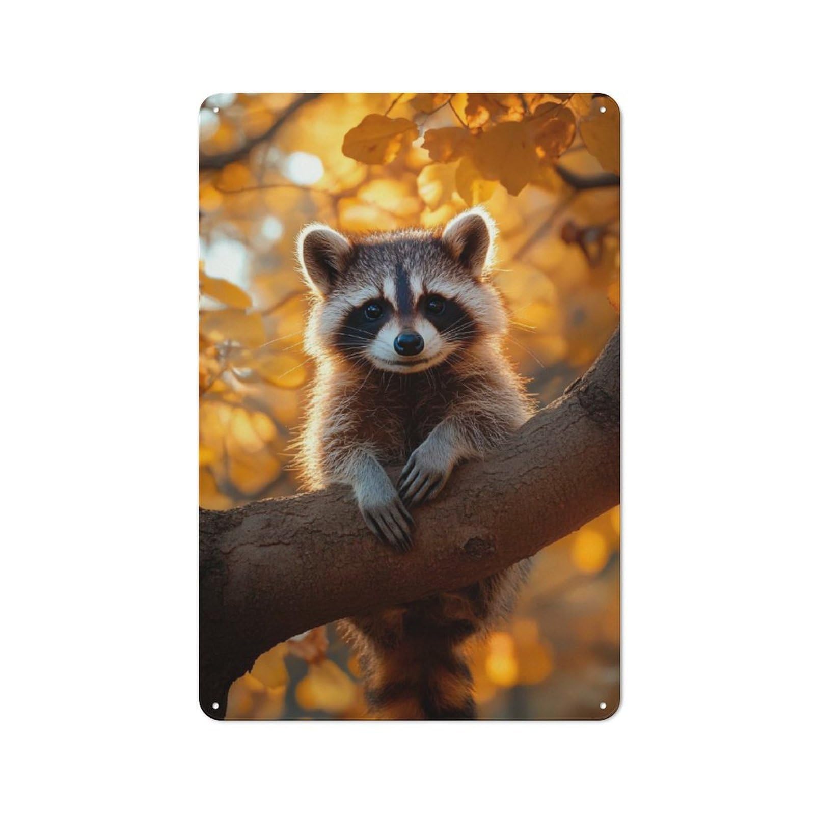 Junmoney Style-16 Raccoon On A Branch In Autumn Rustic Metal Sign 30X20cm, Barn Style Farmhouse Wall Decor For Kitchen, Cottage, Porch Or Garden Room