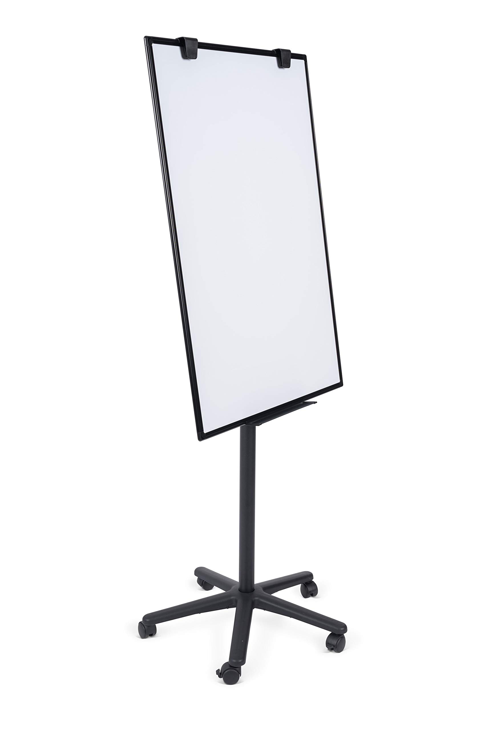 Chevalet mobile, base mobile noire avec 5 roues, tableau blanc magnétique, cadre en aluminium noir, 70 x 100 x 180 cm