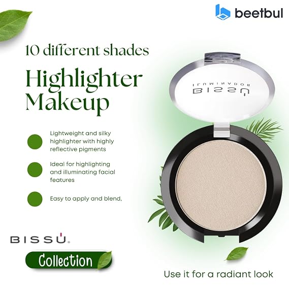 Bissu Powder Highlighter Makeup Lightweight, Silky Formula for Radiant Skin, Easy Application, 10 Versatile Shades (02 Taurus, 4.5 Grams)