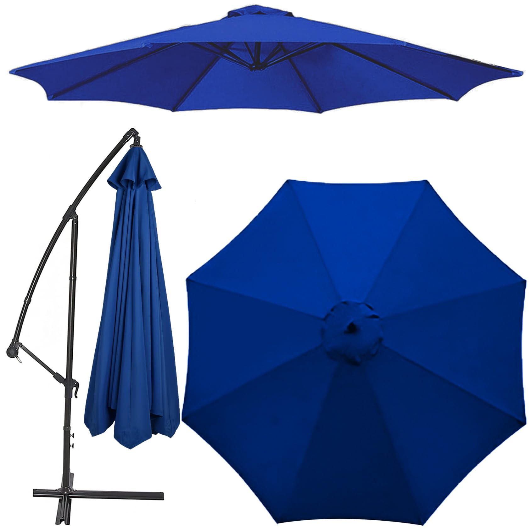 Replacement 8 Arms 6 Arms Sun Umbrella Cloth 6.5'/8.8'/9.8' (200cm/270cm/300cm) Parasol Replacement Canopy Replacement Parasol Fabric Cover For Garden Umbrella(Color:Blue,Size:2.7 m(8.8ft)-6 Arms)