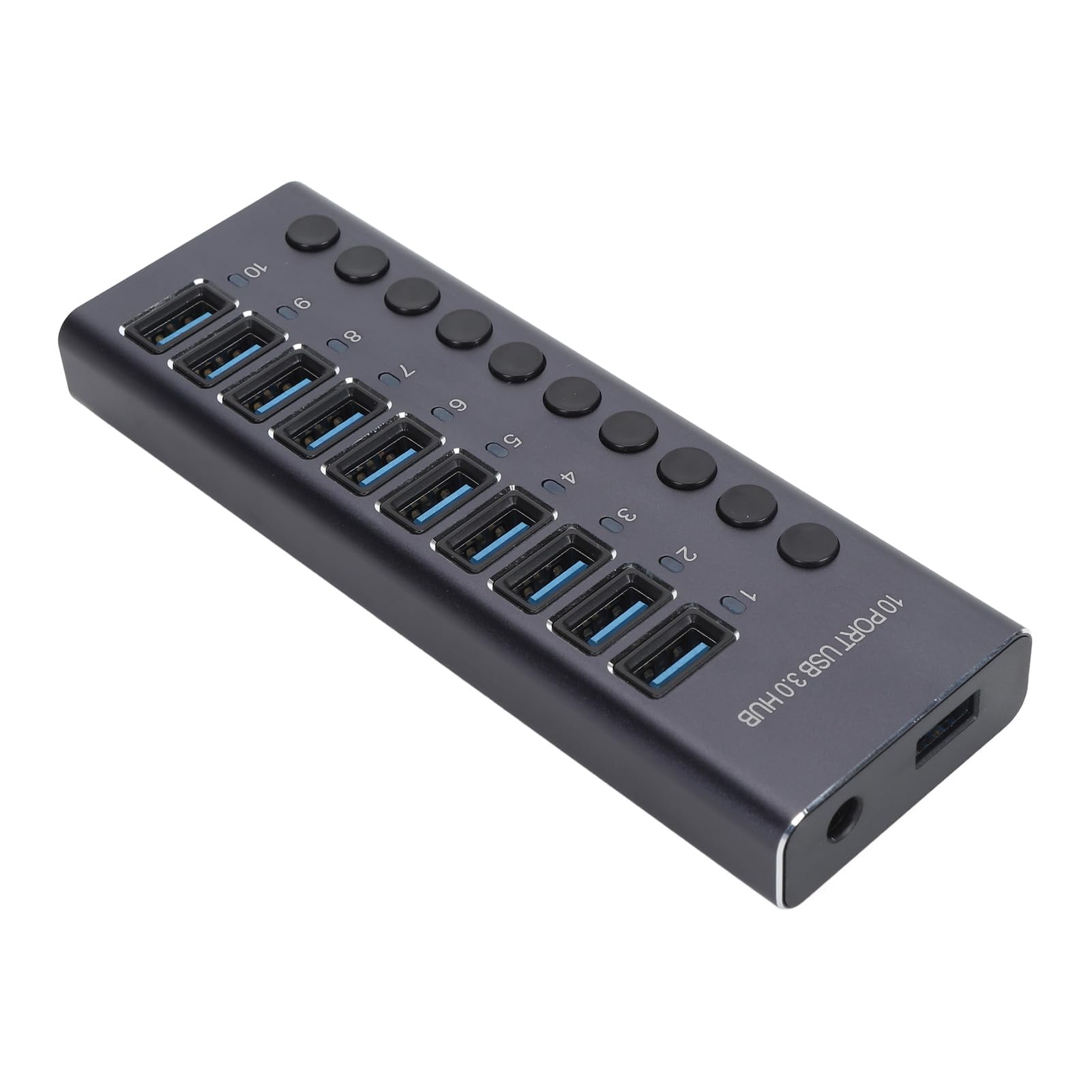 10-portowy Rozdzielacz USB, 10-portowy Hub USB, Hub Danych, przesył Danych 5 Gbps, Indywidualne Przełączniki, Diody LED, Zasilacz 60 W z Portem ładowania do (wtyczka UE)