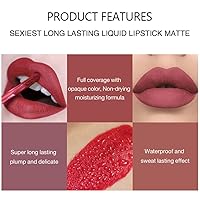 Vista 4 de Juego de maquillaje líquido de lápiz labial mate, 6 piezas de larga duración, antiadherentes, no se decolora, kit de brillo de labios de terciopelo