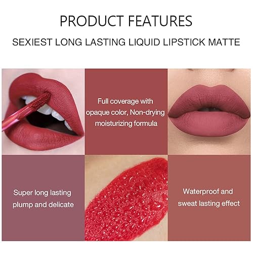 Miniatura 4 de Juego de maquillaje líquido de lápiz labial mate, 6 piezas de larga duración, antiadherentes, no se decolora, kit de brillo de labios de terciopelo