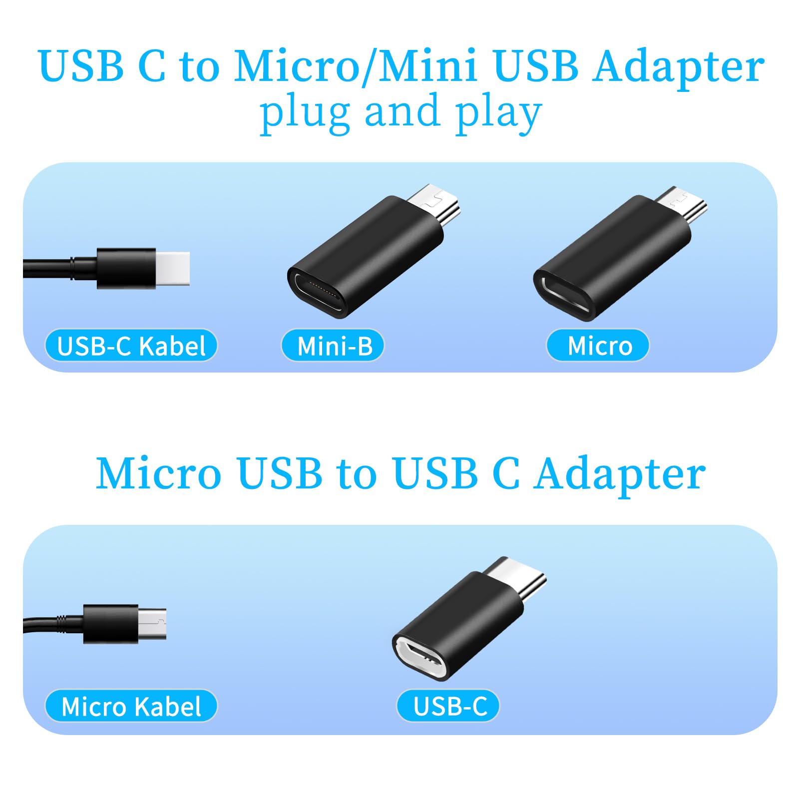Adaptateur USB C 6 pièces USB C vers Mini USB Micro USB vers USB C Compatible Ordinateurs Portables LG