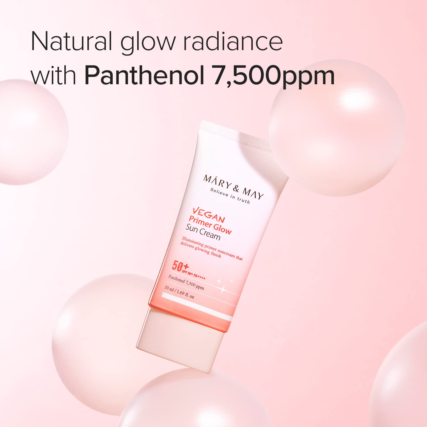 Mary&May Vegan Primer Glow Sun Cream SPF50+ PA++++, Korean Vegan Sunscreen with Pomegranate, Kombucha & Panthenol, Tone-Up - Image 4