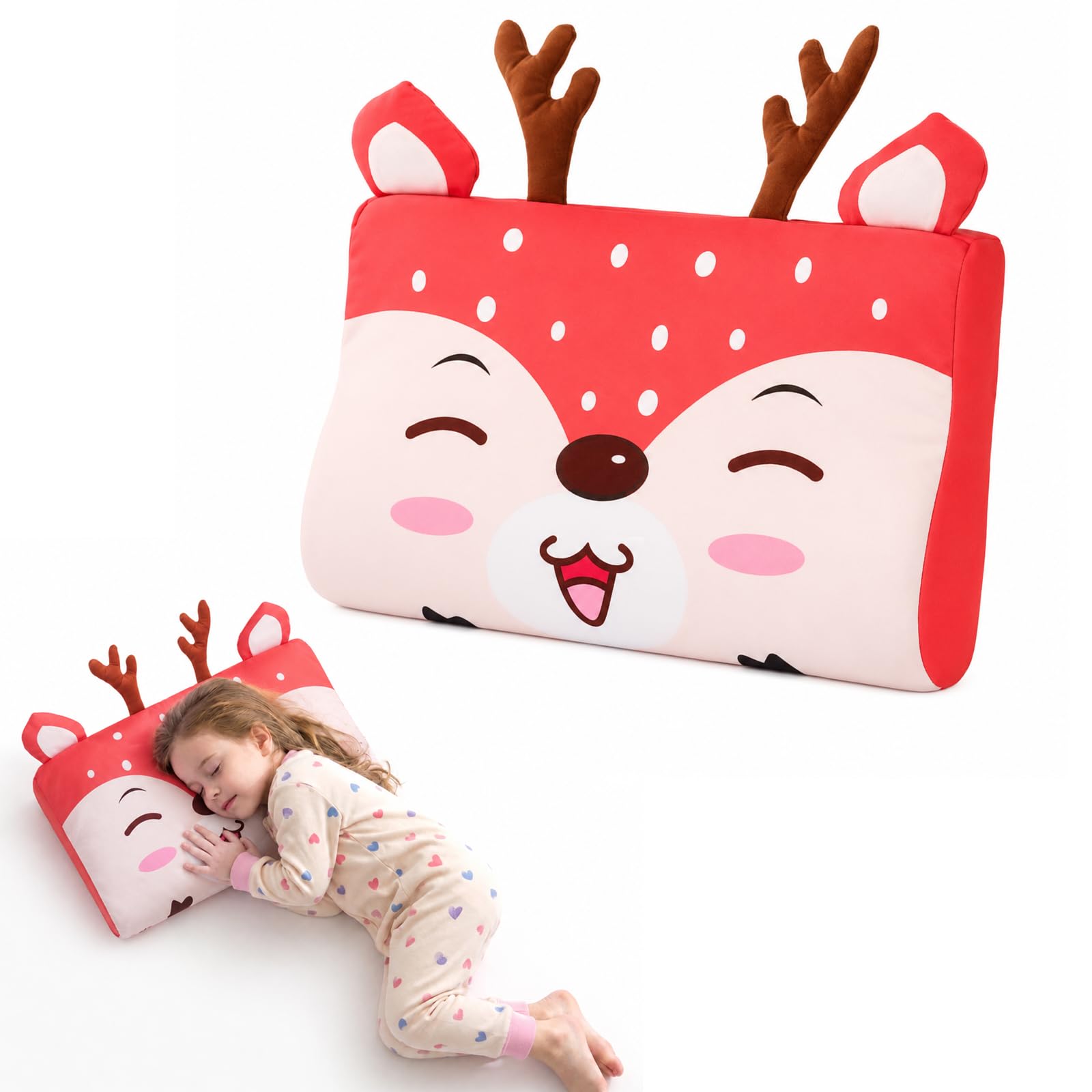 champracer Schlummerkids Kissen, Calmly Kinderkissen, Kinderkopfkissen, Atmungsaktives Ergonomisches Kissen für Jungen und Mädchen mit Niedlichen Tierdesigns (Elefant,45 * 27 * 6 cm)