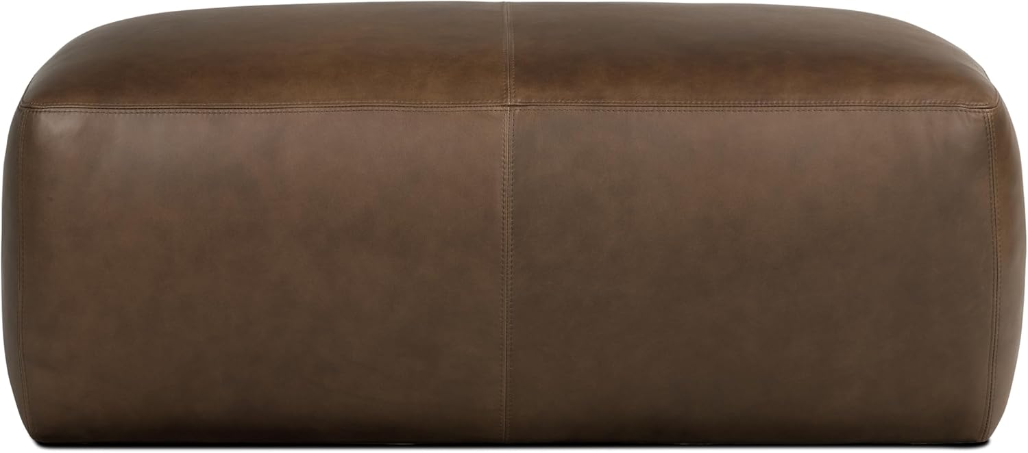 POLY & BARK Denver Leather Ottoman in Cocoa Brown Home