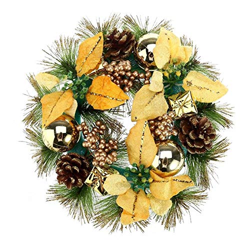 Couronne de Noël dorée 30 cm pour porte avec pommes de pin