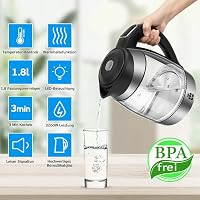 FOR ME 1,8L Üveg Elektromos Vízforraló Hőmérséklet Szabályozással 40-100°C, 7 Színű LED Világítással, Melegen Tartó Funkcióval, BPA-mentes 4