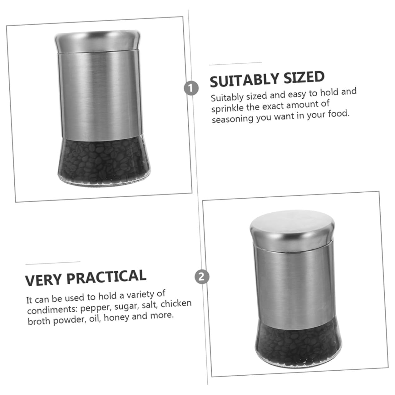 Hemobllo Contenitore Ermetico 1500ml in Acciaio Inox e Vetro per Caffè | Tè, Finitura Argento, Uso Cucina e Tavolo, Design Delicato, Buona Tenuta