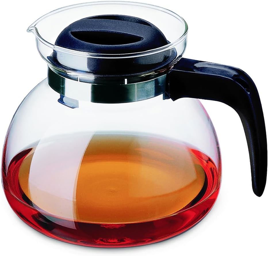 Simax Glassware 2.5 Quart Glass Teapot | Short Spout, Stay Cool Plastic Handle and Lid, Stovetop and Dishwasher Safe, Heat, Cold, and Thermal Shock Resistant Borosilicate Glass