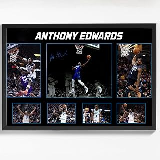 Black Framed Basketball Superstar Anthony Edwards Signed Poster For Kids Fans Room Bedroom Wall Decor-Canvas Art Print Pictures For Teen Boy Birthday Gifts