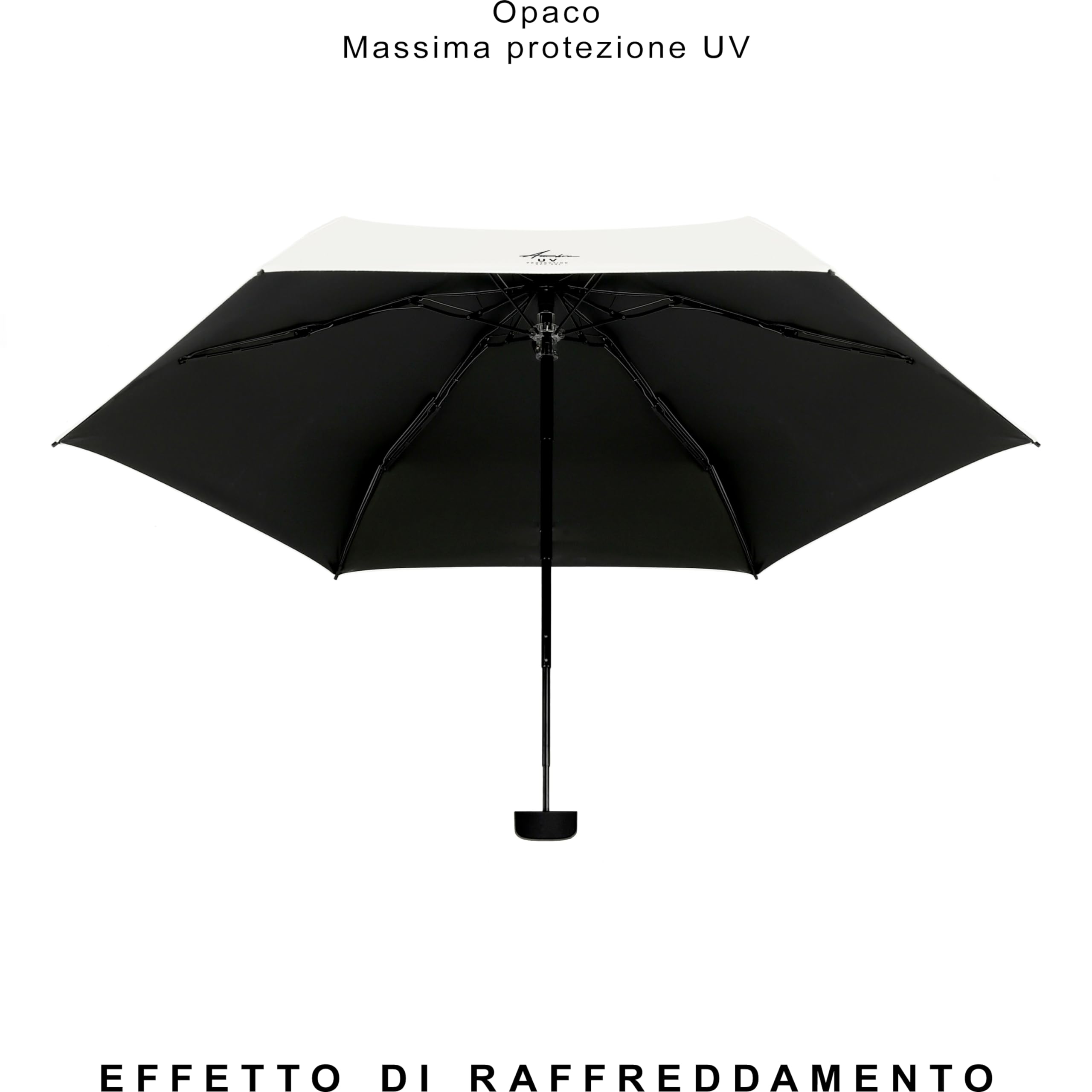 Ambra UV: Ombrello con protezione UV. Mini ombrello pieghevole antivento per pioggia e sole. 220 g 18 x 5 cm