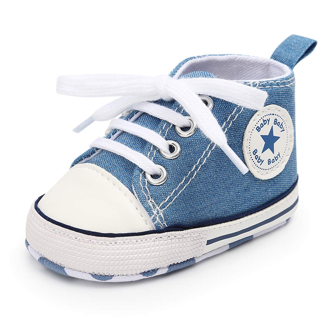 Babelvit Baby Boy Girl Soft Sole Canvas Sneakers Sparkle High Top Lace Up  Infant Unisex Ankle Shoes Booties Toddler Newborn Prewalker First Baby