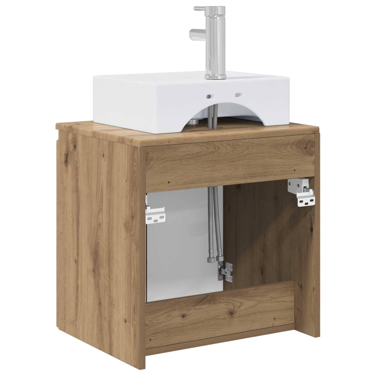 Lavabo da parete in rovere Artisan, 49,5 x 41 x 62,5 cm, con lavabo e scarico rapido, mobile da bagno, mobiletto per ospiti, facile da montare