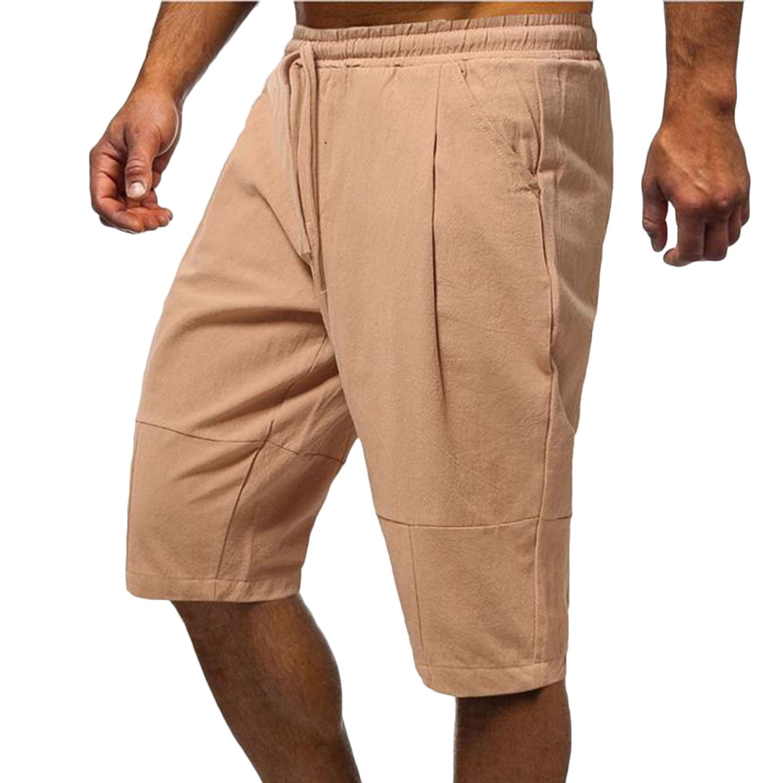 Pantaloncini Uomo Lino Cotone Estate - Bermuda Corti Con Coulisse, Tinta Unita, Comfort Massimo