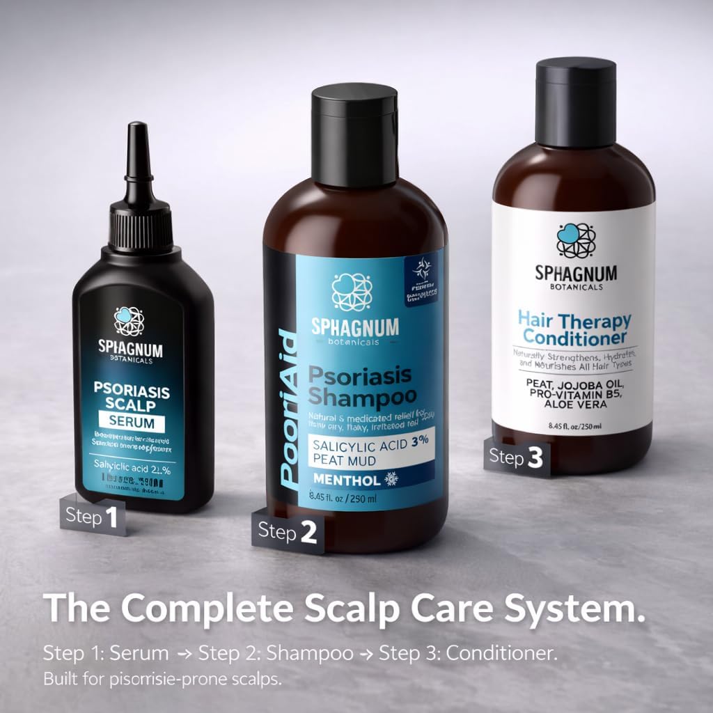 Sphagnum Botanicals Pre-Shampoo Scalp Serum for Itchy, Flaky Scalp - for Psoriasis, Eczema, Seborrheic Dermatitis - 2.5% Salicylic Acid, Urea, Zinc - Steroid-Free, Fragrance-Free - 1.7 fl oz