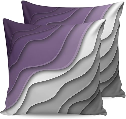 Juego de 2 fundas de almohada de arte abstracto morado y gris de 20 x 20 pulgadas  20.0 x 20.0 in., modernas fundas de almohada cuadradas disponible en Yaxa Costa Rica