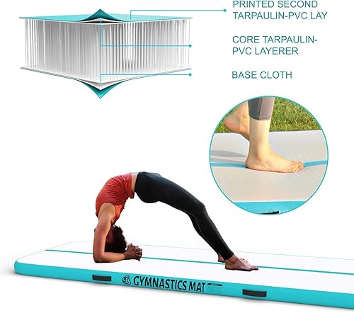 Miniatura 4 de Colchonetas de gimnasia de 6.6 pies, 10 pies, 13 pies, 16 pies, tapete de entrenamiento de 4 pulgadas de grosor con bomba de aire eléctrica para el