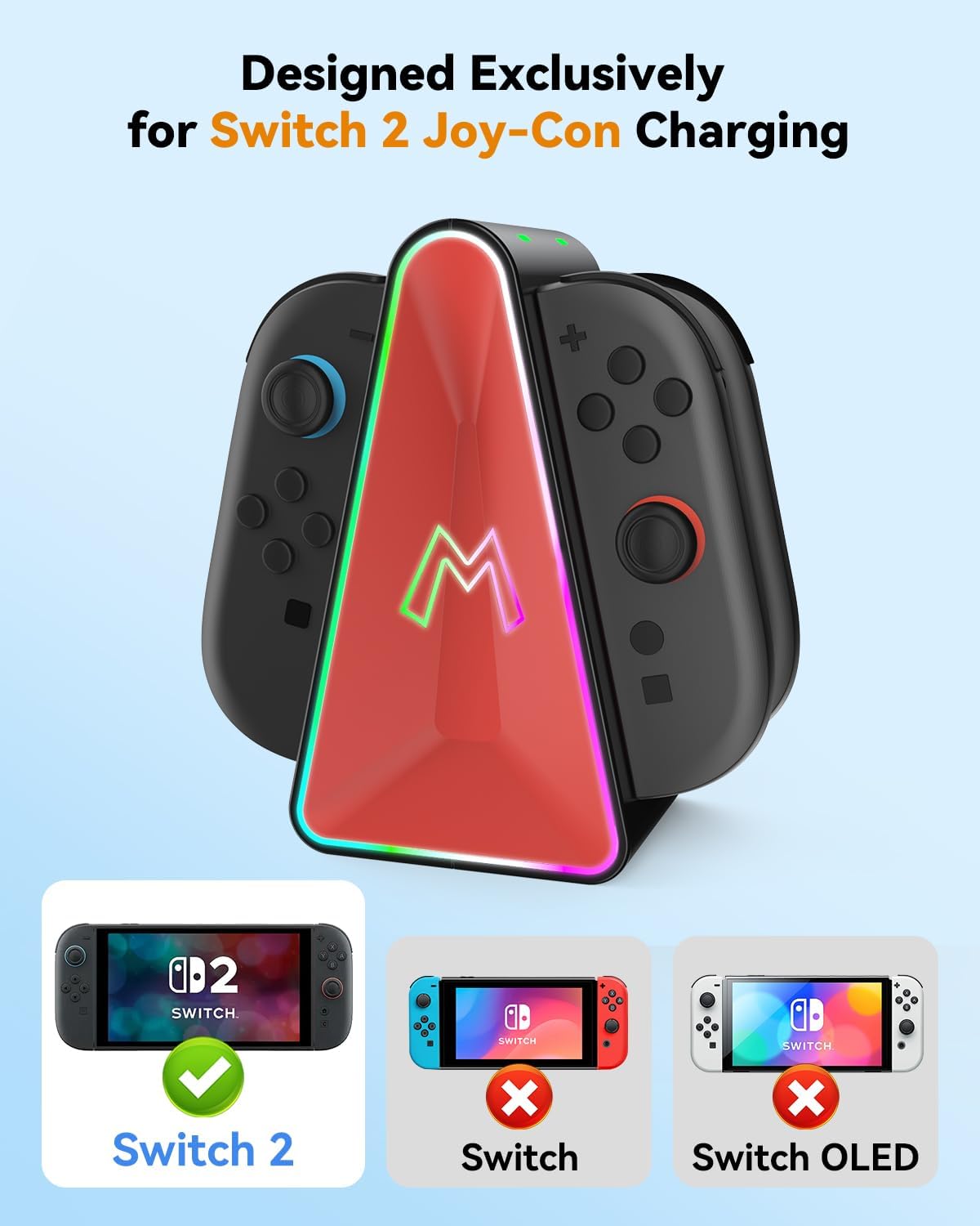 Switch Charging Dock for Switch 2 Joy-Con Controllers, HEIYING Magnetic 4 in 1 Charger Station with LED Indicators to Charge Joy-Con Controllers - Image 3