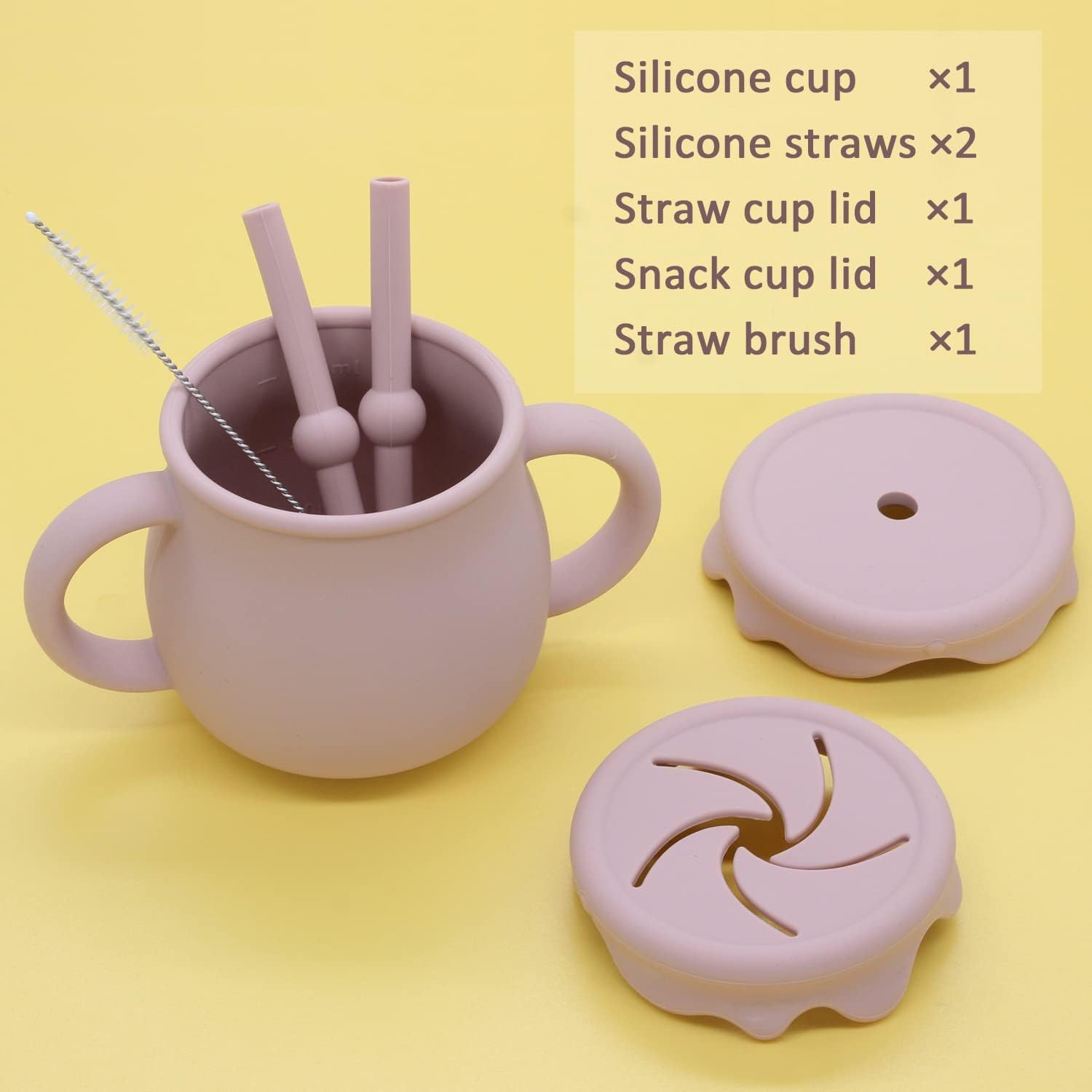 Mom's Aura 2-in-1 Silicone Baby Cups with Straw and Lid for Snacks 8.5 oz Spill-Proof Sippy Cups - Image 2