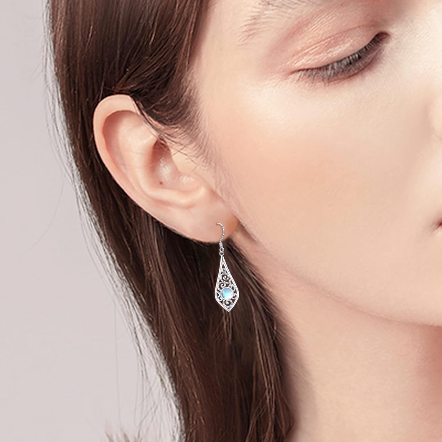 Moonstone Earring 925 Sterling Silver Drop Dangle Filigree Moonstone Earring Jewelry Gifts for Women - Image 3