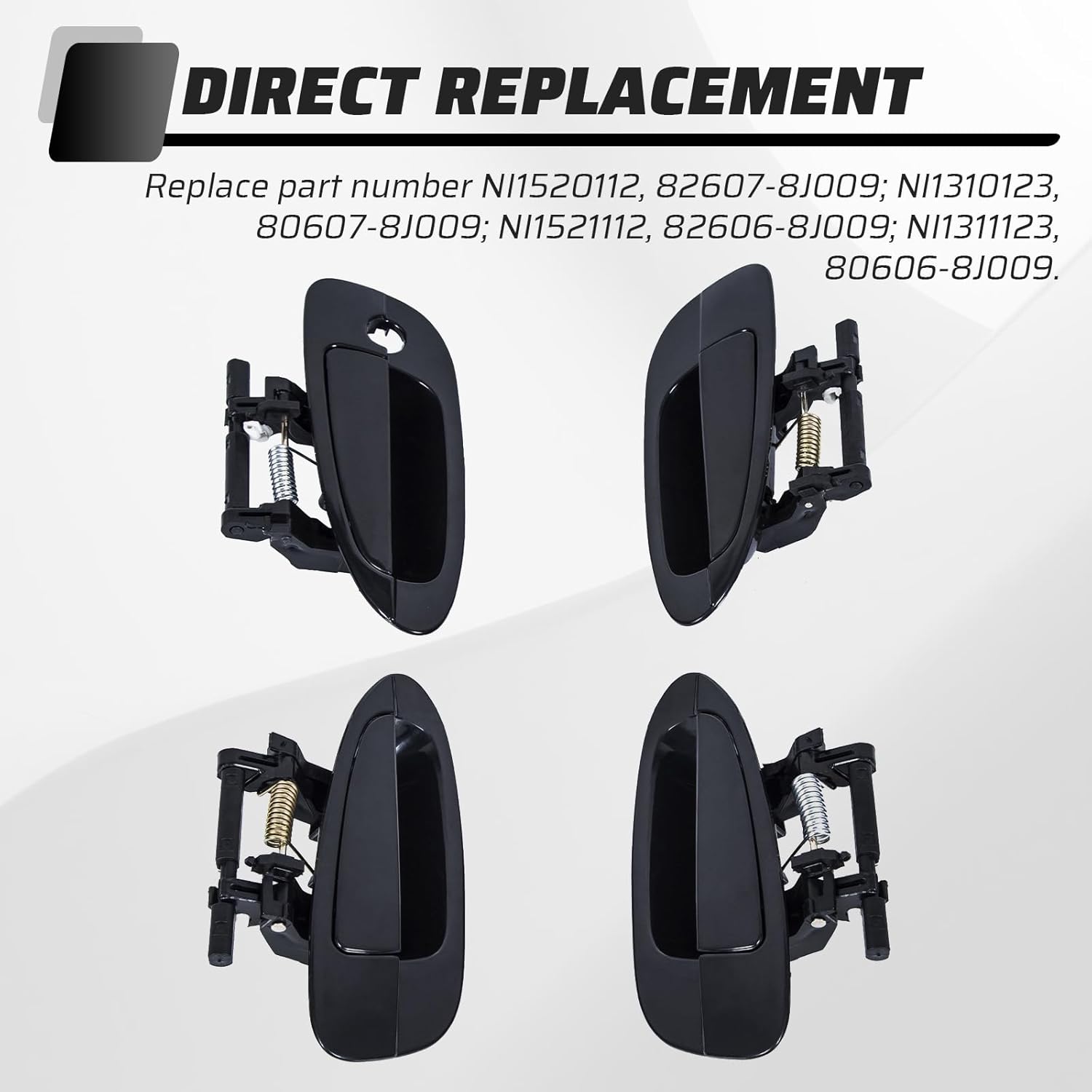 ECOTRIC Door Handle Smooth Black Exterior Outside Compatible with 2002-2006 Nissan Altima (Front Left & Right + Rear Left & Right)
