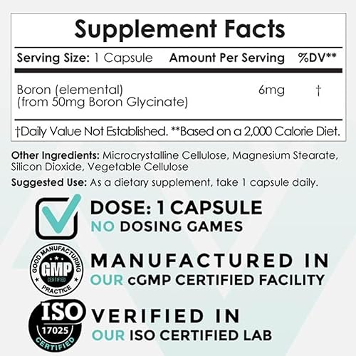 Miniatura 2 de Nootropics Depot Cápsulas de glicinato de boro  50 mg  Entrega de 6 mg de boro elemental  Testosterona, inflamación, inmune y apoyo cognitivo  120