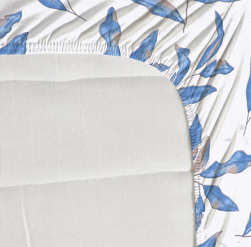 Image of NEW LEAF Premium Cotton Elastic Fitted Bedsheets with 2 King Size Pillow Covers | Double Bed with All Around Elastic 180 TC Supersoft |Size-72 King Sizex78+10 inches | Floral, White & Blue