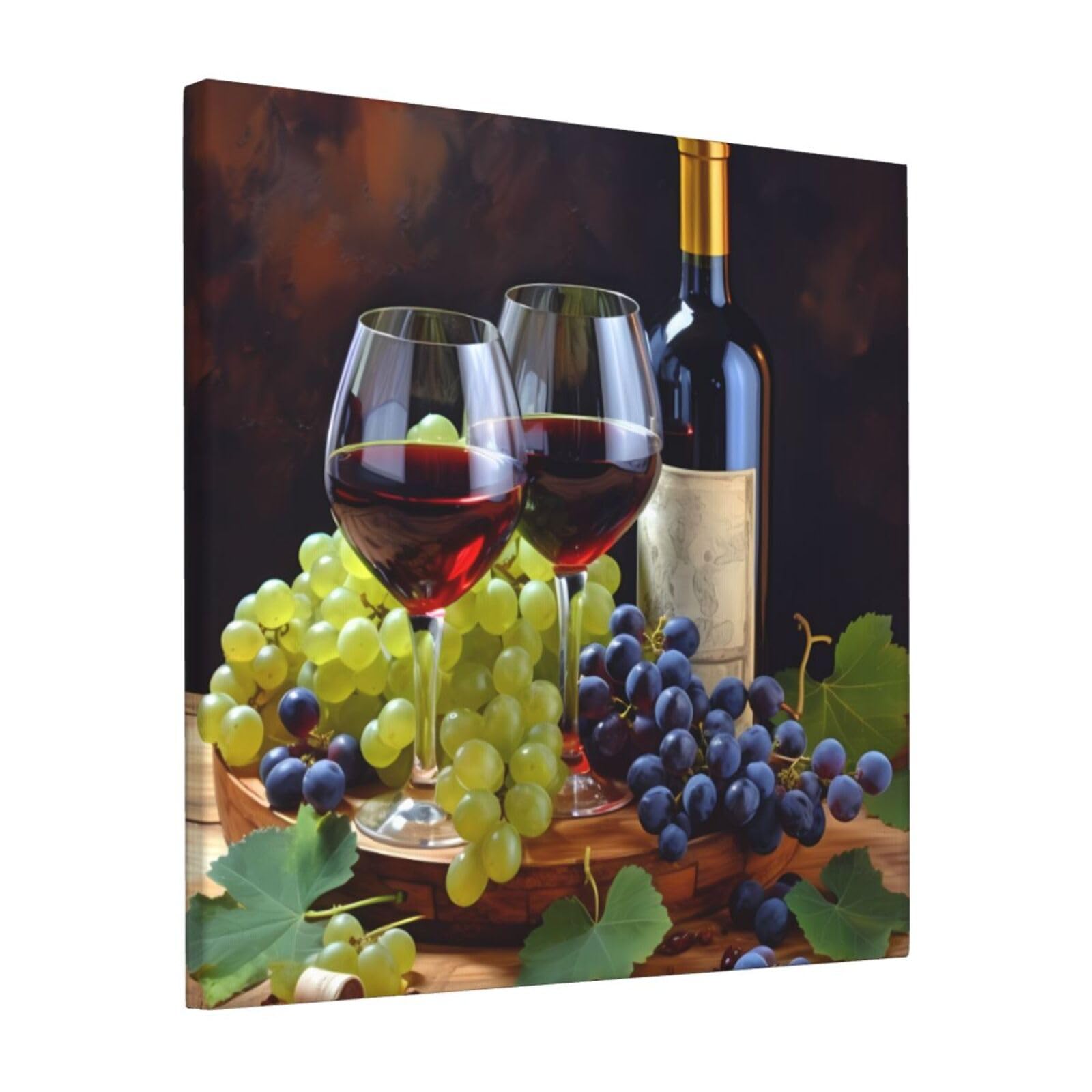 KLOPH Art Red Wine Galsses & Grapes Canvas Wall Art for Living Room 12"x12" Modern Artwork Painting for Bathroom Hanging Canvas Prints Aesthetic Wallart for Bedroom Kitchen Office Wall Decor
